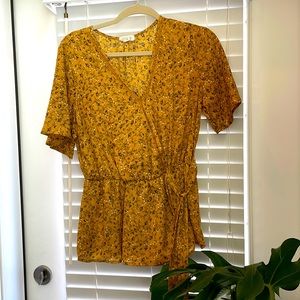 Yellow floral wrap top with ties